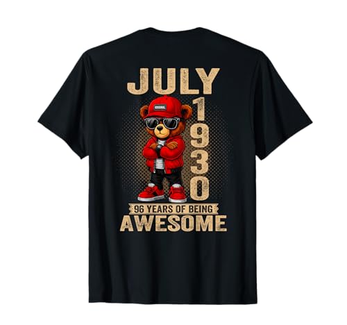 (En la Parte Trasera) Julio 96 Cumpleaños Mujer 1930 Impresionante Oso de Peluche Camiseta