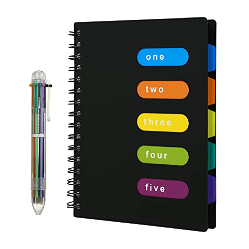 Kesote A5 Cuaderno Espiral con Etiquetas de 6 Color y 1 Bolígrafo de 6 Color A5 Notebook para...