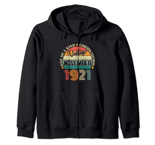 103 Años Vintage Noviembre 1921 Cumpleaños 103 Retro Sudadera con Capucha
