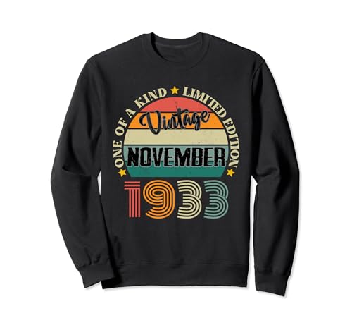 91 Años Vintage Noviembre 1933 91 Cumpleaños Retro Sudadera