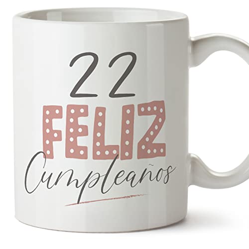 MUGFFINS Tazas 22 Cumpleaños - En Español - ¡Feliz Cumpleaños! Rosa - 11 oz / 330 ml - Regalo...
