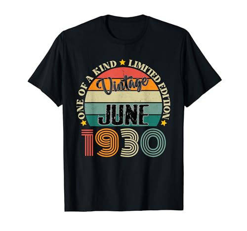 94 Años Vintage Junio 1930 94 Cumpleaños Retro Camiseta
