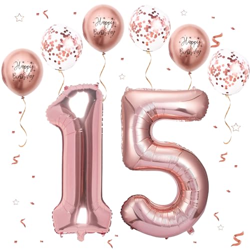 Oro rosa Número 15 Globos, 40 Pulgadas Papel Aluminio Grande Número 1 y 5 Globos, Globos de Helio...