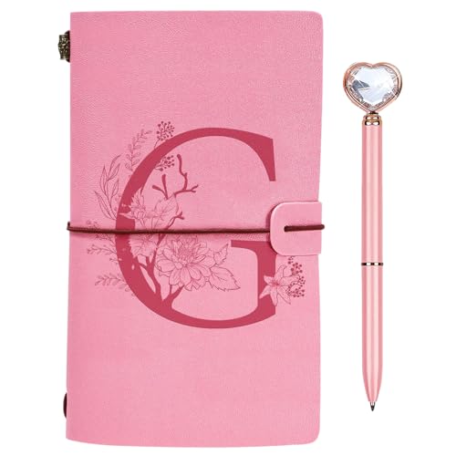 Cuaderno de Cuero Inicial, Diario Cuaderno con Bolígrafo de Diamante de Corazón, Cuaderno de Viaje...