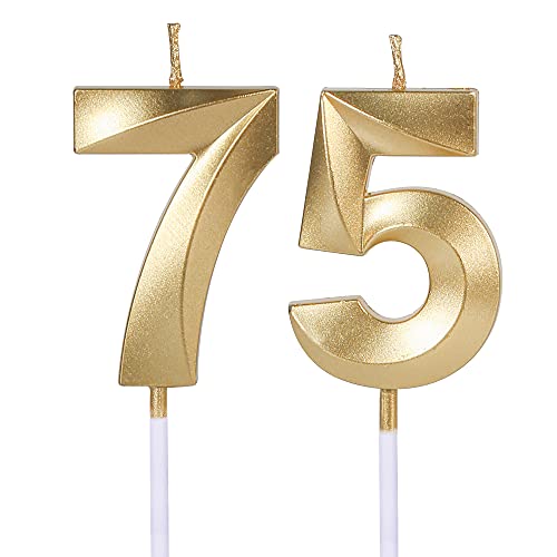 Velas de oro para tartas de 75 y 57 cumpleaños, número 75 57 con purpurina para decoración de...