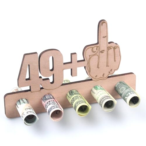 Regalo de 50 cumpleaños de Dinero de Madera 49 + 1 Dedo Medio,Decoración de 50 Cumpleaños Libro...