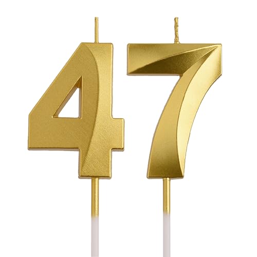 Velas de cumpleaños número 47 y 74, velas de cumpleaños doradas de 74 a 47 años, decoraciones de...