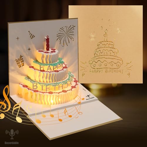 LUZOON 3D Pop Up Tarjeta de Cumpleaños, Puede grabar música traer y luz Tarjetas de...
