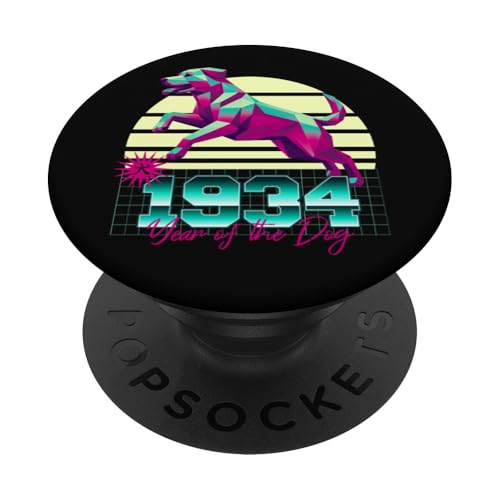 1934 Año del Perro Cumpleaños 80 Retro Chino Signo del Zodiaco PopSockets PopGrip Adhesivo