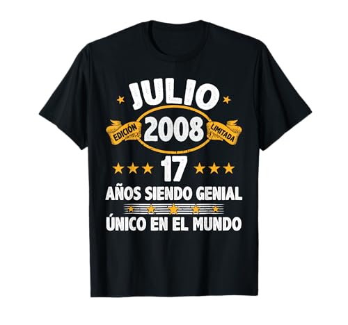 Julio 2008 17 Años Niño Cumpleaños Regalo Julio 2008 Camiseta