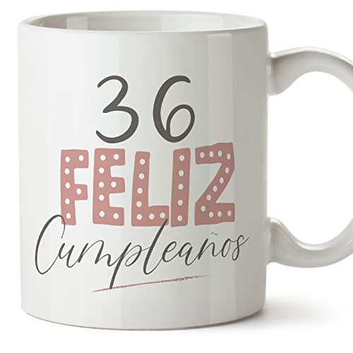 MUGFFINS Tazas 36 Cumpleaños - En Español - ¡Feliz Cumpleaños! Rosa - 11 oz / 330 ml - Regalo...