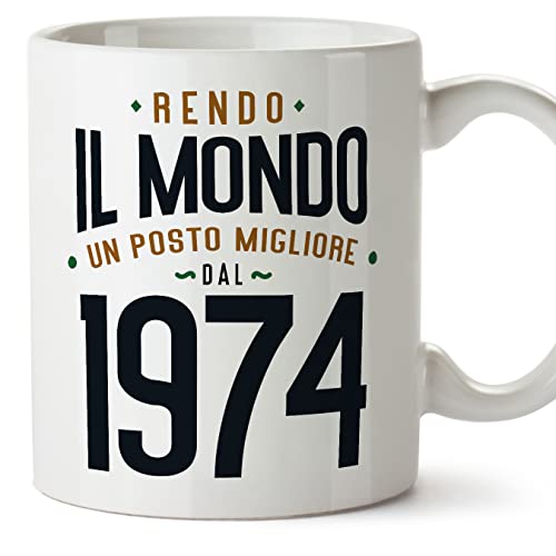 MUGFFINS Tazas 1974 Cumpleaños - En Italiano - Rendo il Mondo un Posto Migliore - 11 oz / 330 ml -...