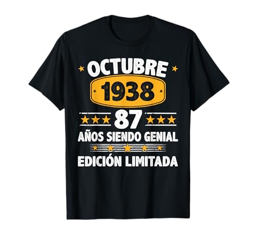 Octubre 1938 87 Años Hombre Cumpleaños Regalo Octubre 1938 Camiseta
