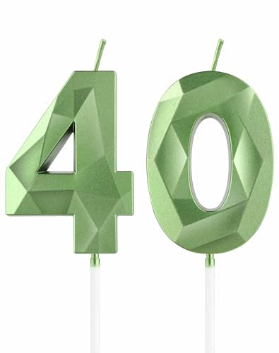 Velas verdes de 40 cumpleaños, velas verdes 3D con número 40 para pasteles, decoraciones de...