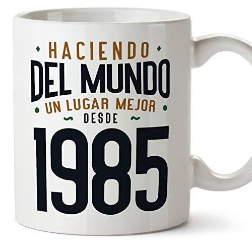 MUGFFINS Tazas 1985 Cumpleaños - En Español - Haciendo del Mundo un Lugar Mejor - 11 oz / 330 ml - Regalo original y divertido