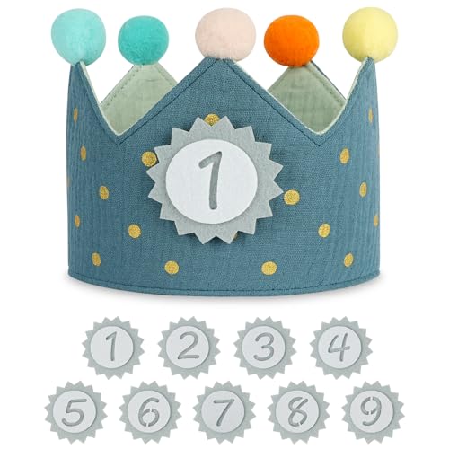 URAQT Corona Cumpleaños, Corona de Infantil Cumpleañoscon Números Intercambiables del 1 al 9,...