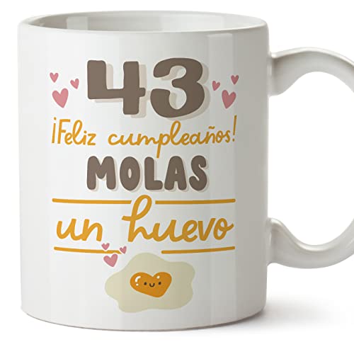 MUGFFINS Tazas 43 Cumpleaños - En Español - Feliz Cumpleaños Molas un Huevo - 11 oz / 330 ml - Regalo original y divertido