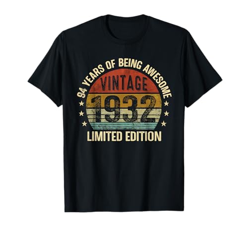 Vintage Awesome Since 1932 Retro Classic 94 cumpleaños Camiseta