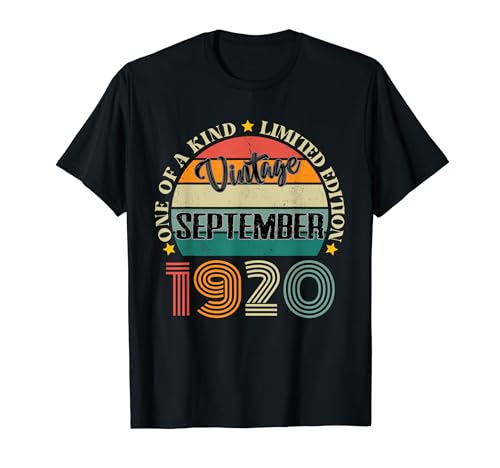 104 Años Vintage Septiembre 1920 Cumpleaños 104 Retro Camiseta