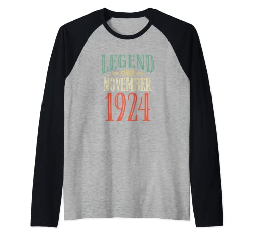 Diseño de cumpleaños de leyenda desde noviembre de 1924 Camiseta Manga Raglan
