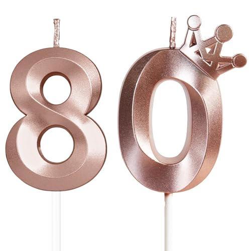 Velas para 80º cumpleaños, vela número 80, velas oro rosa, vela de cumpleaños para tarta con...