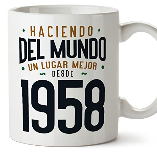 MUGFFINS Tazas 1958 Cumpleaños - En Español - Haciendo del Mundo un Lugar Mejor - 11 oz / 330 ml - Regalo original y divertido