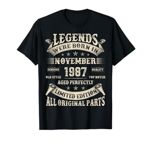 Regalos de cumpleaños número 38 para Hombres de 38 años, noviembre de 1987 Camiseta