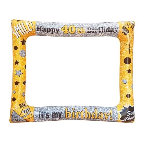 LMSHOWOWO Photocall Cumpleaños 40Años, Oro y Plata Marcos Photocall Inflable, 40 Cumpleaños Photo...