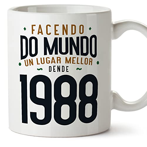 MUGFFINS Tazas 1988 Cumpleaños - En Gallego - Facendo do Mundo un Lugar Mellor - 11 oz / 330 ml -...