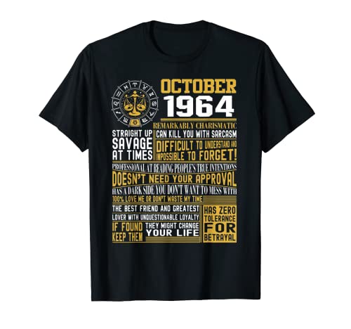 Nacido en octubre Libra 1964 regalos de cumpleaños Camiseta