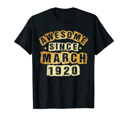 Vintage Marzo 1920 Regalos de 100 cumpleaños para 100 años Camiseta