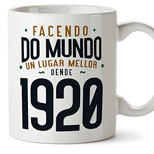 MUGFFINS Tazas 1920 Cumpleaños - En Gallego - Facendo do Mundo un Lugar Mellor - 11 oz / 330 ml -...