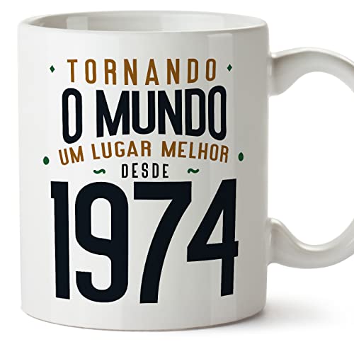 MUGFFINS Tazas 1974 Cumpleaños - En Portugués - Tornando o Mundo um Lugar Melhor - 11 oz / 330 ml...