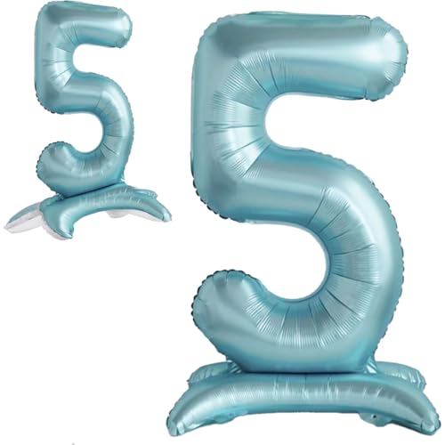 Globo 5° Cumpleaños Número 5 Celeste de Pie Gigante, Globo XXL 82 cm. Decoración 5° Cumpleaños...