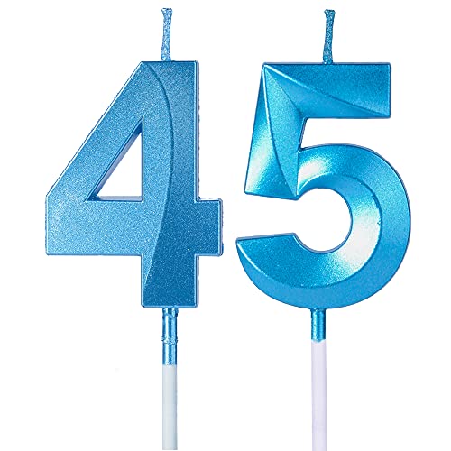 Velas azules de 45 y 54 cumpleaños para pasteles, número 45 54 con purpurina para decoración de tartas para fiestas, aniversarios, bodas, celebraciones