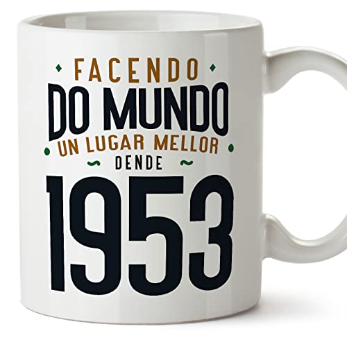 MUGFFINS Tazas 1953 Cumpleaños - En Gallego - Facendo do Mundo un Lugar Mellor - 11 oz / 330 ml -...