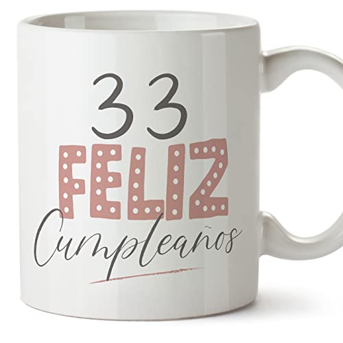 MUGFFINS Tazas 33 Cumpleaños - En Español - ¡Feliz Cumpleaños! Rosa - 11 oz / 330 ml - Regalo...