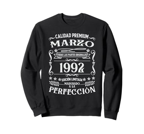 34 cumpleaños Nacido en Marzo de 1992 Vintage 34 años Sudadera