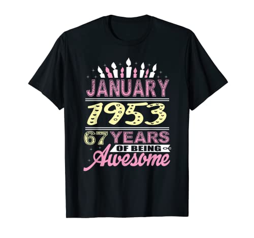 Enero 1953 67 Años Cumpleaños Regalos Cumpleaños Vela Camiseta