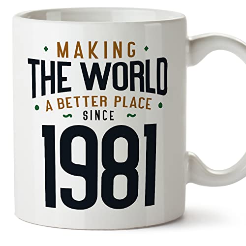 MUGFFINS Tazas 1981 Cumpleaños - En Inglés - Making the World a Better Place - 11 oz / 330 ml -...