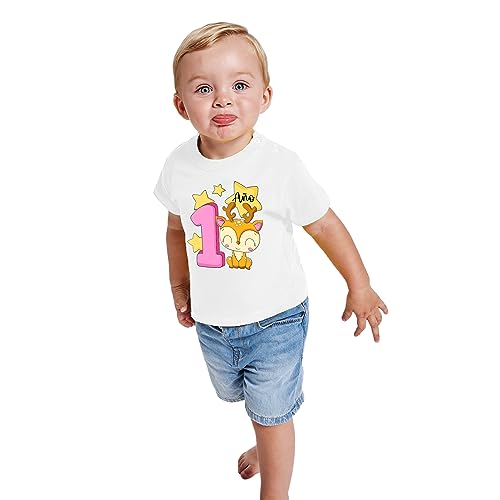 Camiseta 1 Año para Bebés - Prenda Feliz Cumpleaños Divertida de algodón, Manga Corta y Tacto...