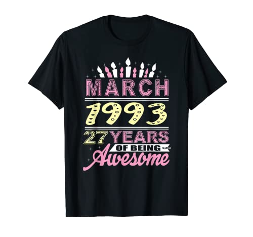 Marzo de 1993 27 años de edad regalo fiesta de vela 27 cumpleaños Camiseta