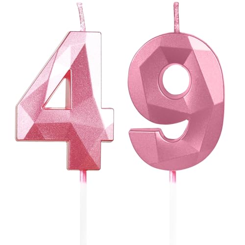 Velas de Cumpleaños 49 Años Rosa, Decoraciones para Hombres y Mujeres, Número 49 3D para Tarta,...