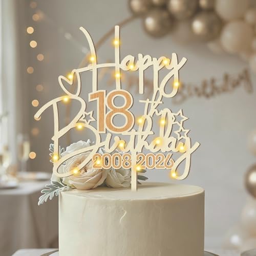 Decoración para tartas de 18 cumpleaños para mujeres y hombres, decoración de tartas de madera...