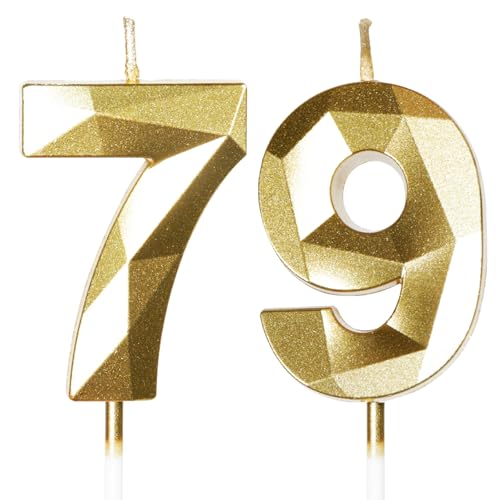 Yiran Velas de cumpleaños número 79, velas doradas con el número 79, decoraciones para tartas...