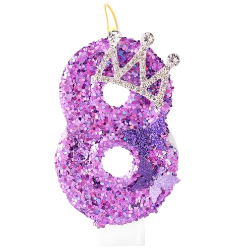 Velas Numéricas Cumpleaños, Velas Cumpleaños Corona Mariposa Morado Topper con Lentejuelas...
