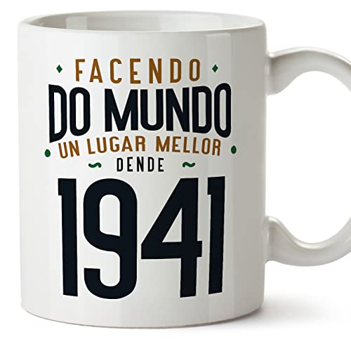 MUGFFINS Tazas 1941 Cumpleaños - En Gallego - Facendo do Mundo un Lugar Mellor - 11 oz / 330 ml -...
