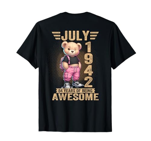 (En la Parte Trasera) Julio 1942 84 cumpleaños 84 años Oso de Peluche Camiseta