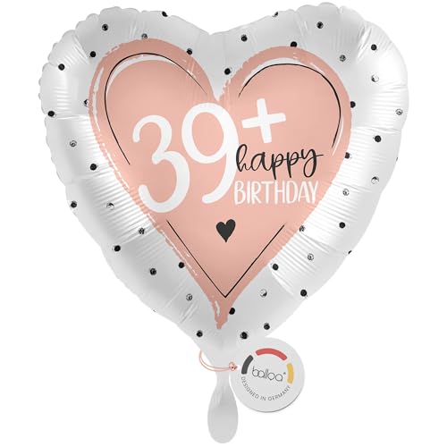 balloa Globo de película 39+, corazón rosa con impresión Happy Birthday, globo de helio como...