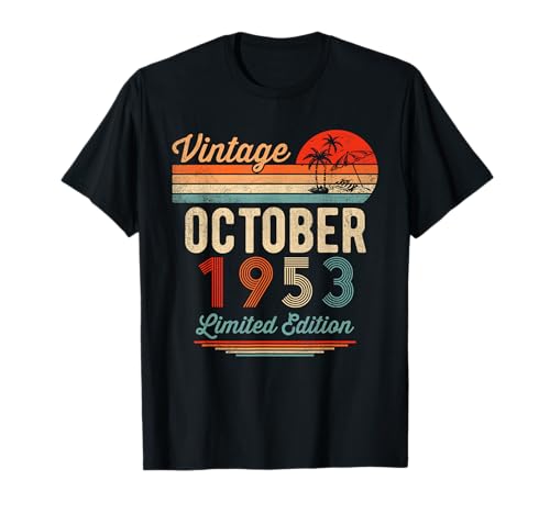 68 Años 68 Cumpleaños Vintage Octubre 1953 Hombres Mujeres Camiseta
